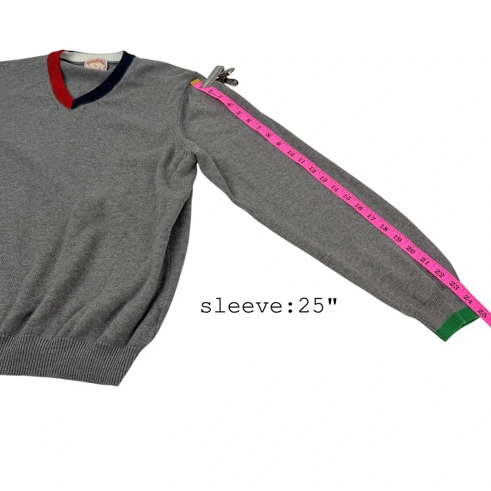 Brooks Brothers Mens Gray V-Neck Sweater‎ Colorblock Trim Size L RN93986